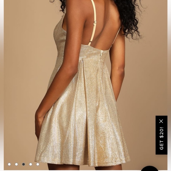 GUC Lulu’s lookout weekend sparkly gold skater dress with pockets size XL - Picture 4 of 14
